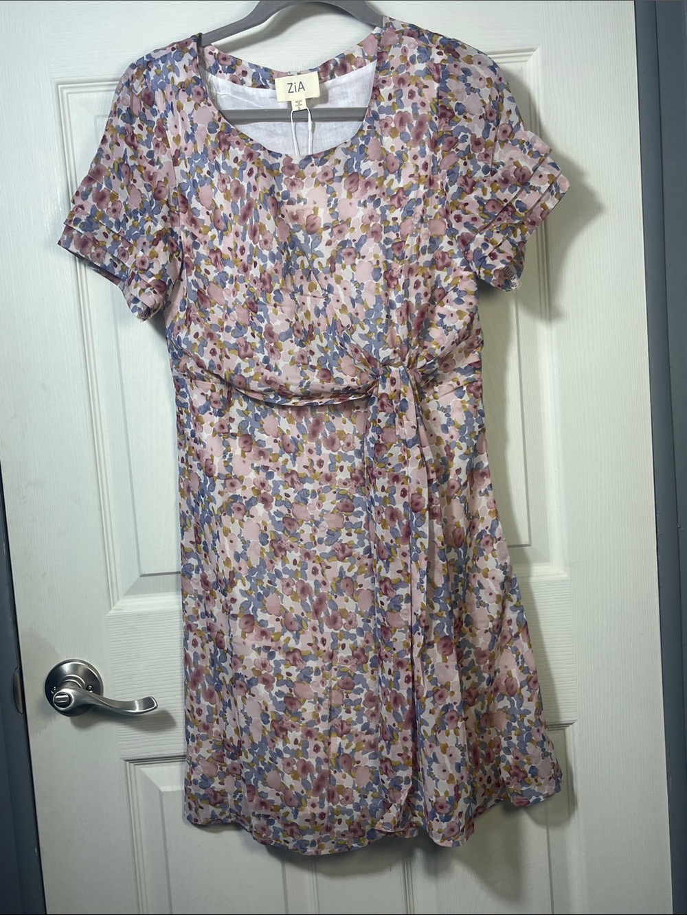 ZiA Pink Floral Tie-Waist Midi Dress